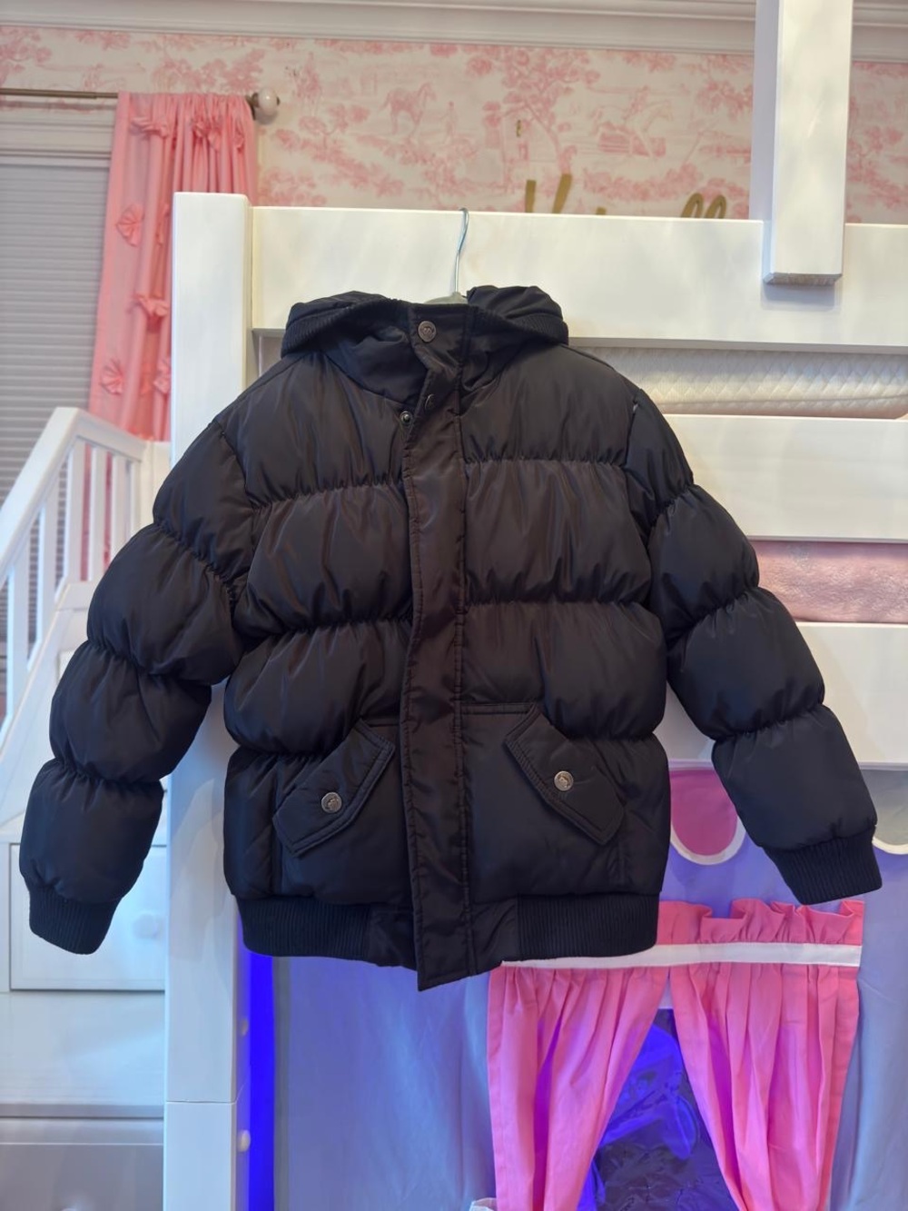 Kids Appaman Black Hooded Puffer Jacket Sz 7